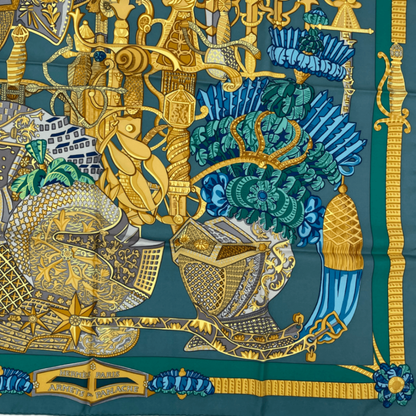 Hermes Scarf Carre 90 Armets Et Panache Cavalry Helmet With Feather Decoration