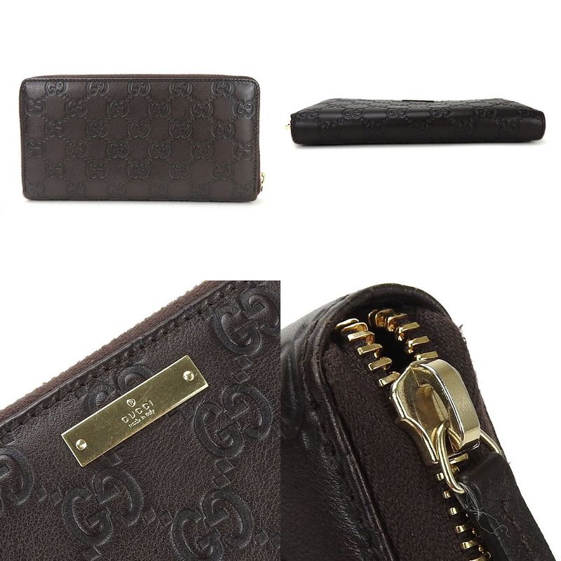 Gucci Long Wallet 307980 GG Leather Brown Dark Brown Gold Hardware Guccissima