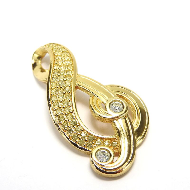 Christian Dior Pendant Top Metal Gold Clear Accessories Music Note Rhinestone
