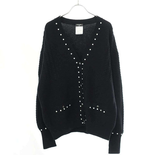 Chanel Faux Pearl Cashmere Cotton Knit Cardigan P53610k06955 Black 38