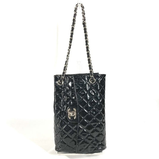 Chanel Upside Down Shoulder Bag Matelasse Enamel Black