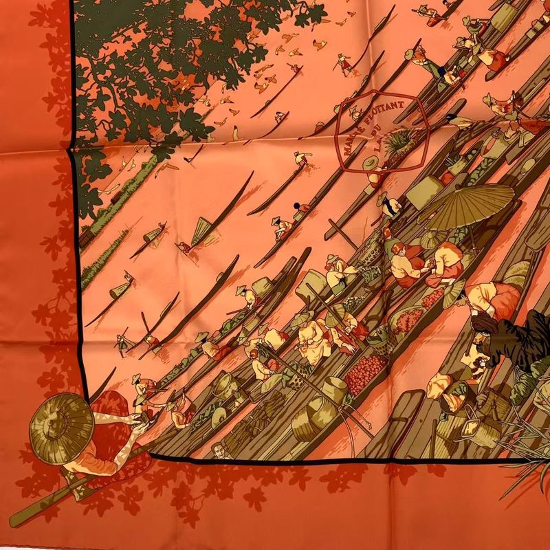 Hermes Carre 90 Marche Flottant DU LAC INLE Lake Inle Floating Market Scarf