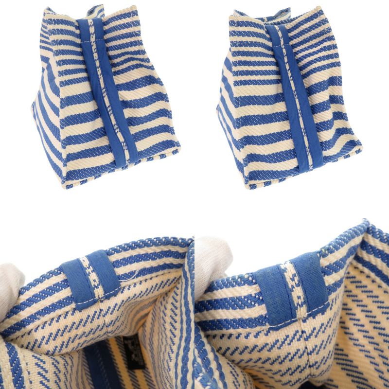 Hermes Striped Cotton Ivory Blue Pouch 0453 Hermes