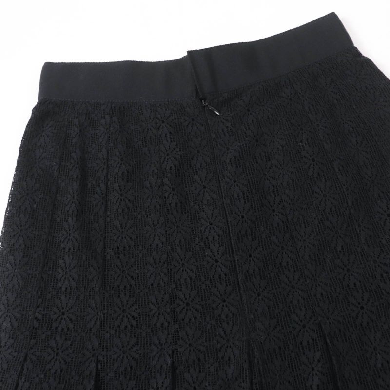 CHANEL P51456v38481 Chain Button Flower Lace Pleated Skirt Black 38 Made In