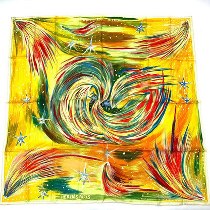 Hermes Carre 90 FEUX DU CIEL Heavenly Fire Scarf 100% Silk Orange Multicolor