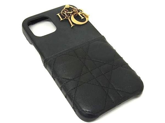 Christian Dior Lady Dior Cannage Leather Iphone12/12pro Phone Case Black Fd2718