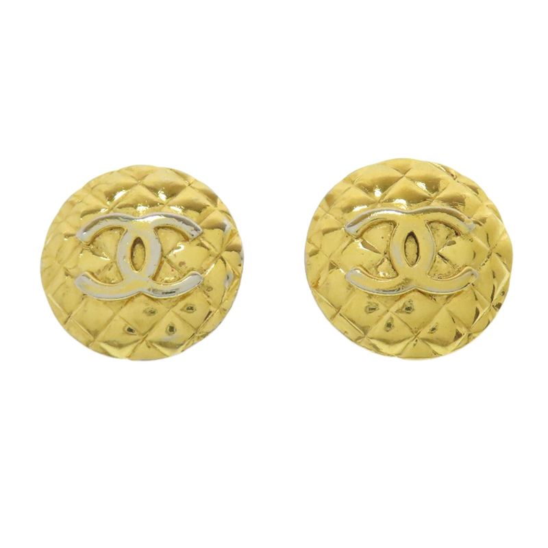 Chanel Matelasse Coco Mark Button Earrings Metal Ladies