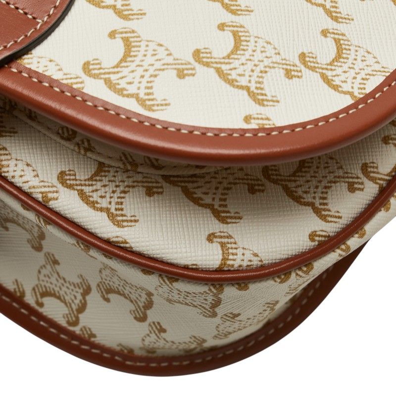 Celine Triomphe Crossbody Shoulder Bag White Brown PVC Leather Women's Celine