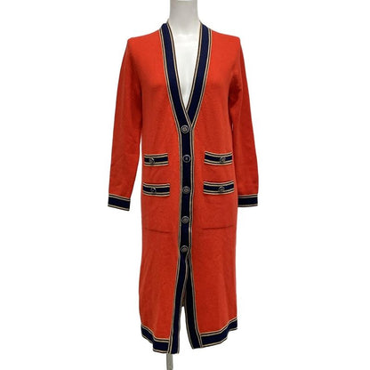 Chanel Cardigan Size 36 S Women - P62918 Red X Dark Navy X Brown Long Length /