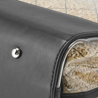 Chanel Matelasse Chain Shoulder Tote 2way Lambskin Straw Black Coco Mark