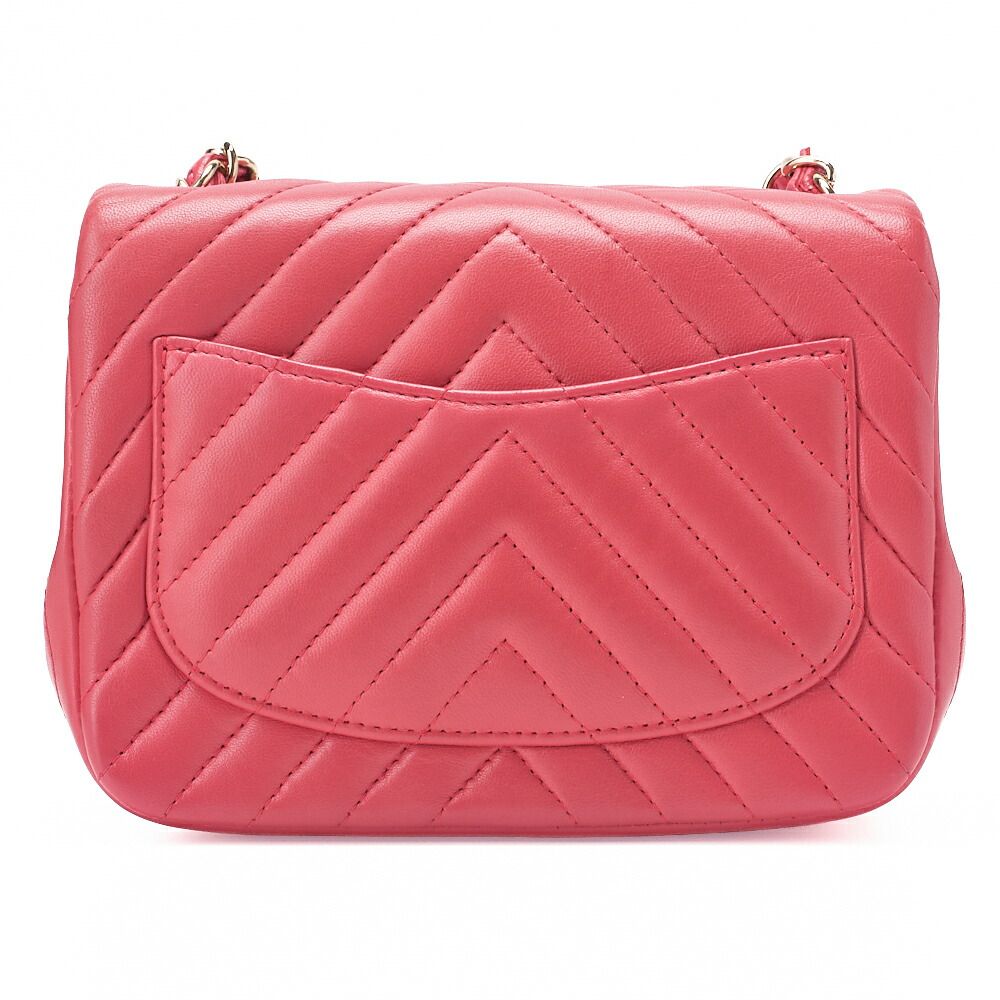 Chanel Chain Shoulder Bag Mini Matelasse 17cm (669in) Lambskin V-stitching Red