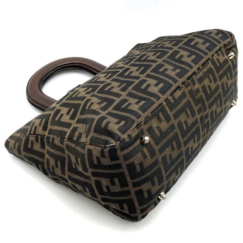 Fendi Zucca Handbag Tote Bag Nylon Brown Khaki Women