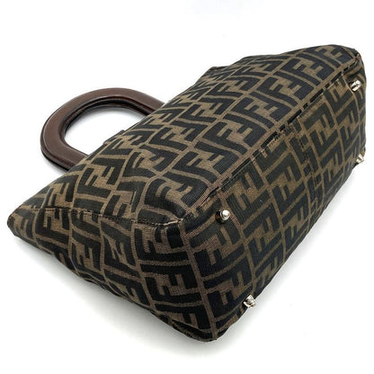 Fendi Zucca Handbag Tote Bag Nylon Brown Khaki Women