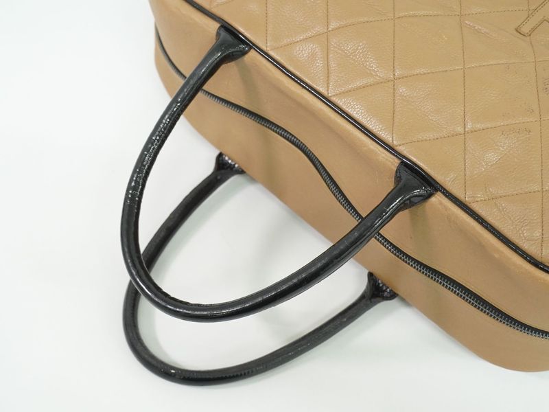 Authentic Chanel Logo Matelasse Boston Bag Handbag Caviar Skin Leather Pink