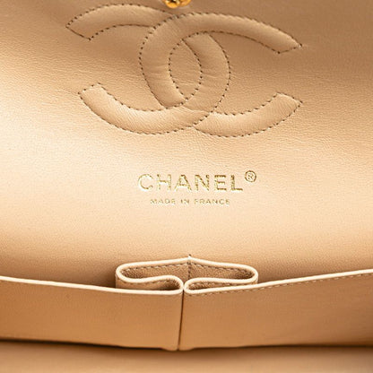 Chanel Matelasse 25 Coco Mark Double Flap Chain Shoulder Bag Beige Caviar Skin