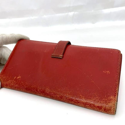 Hermes Bifold Long Wallet Bearn Ec21287 Red Wallet Leather