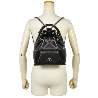 Chanel Matelasse Backpack Black Silver Hardware Drawstring Coco Mark