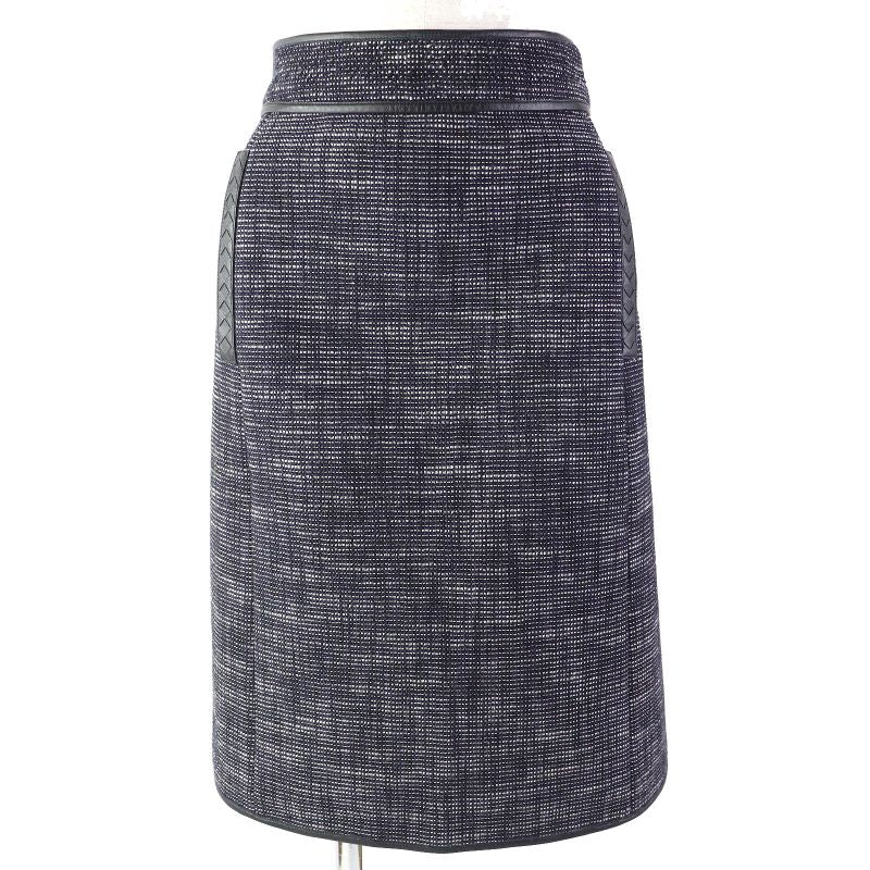 Bottega Veneta Intrecciato Leather Use Summer Tweed Skirt Tight Skirt Navy