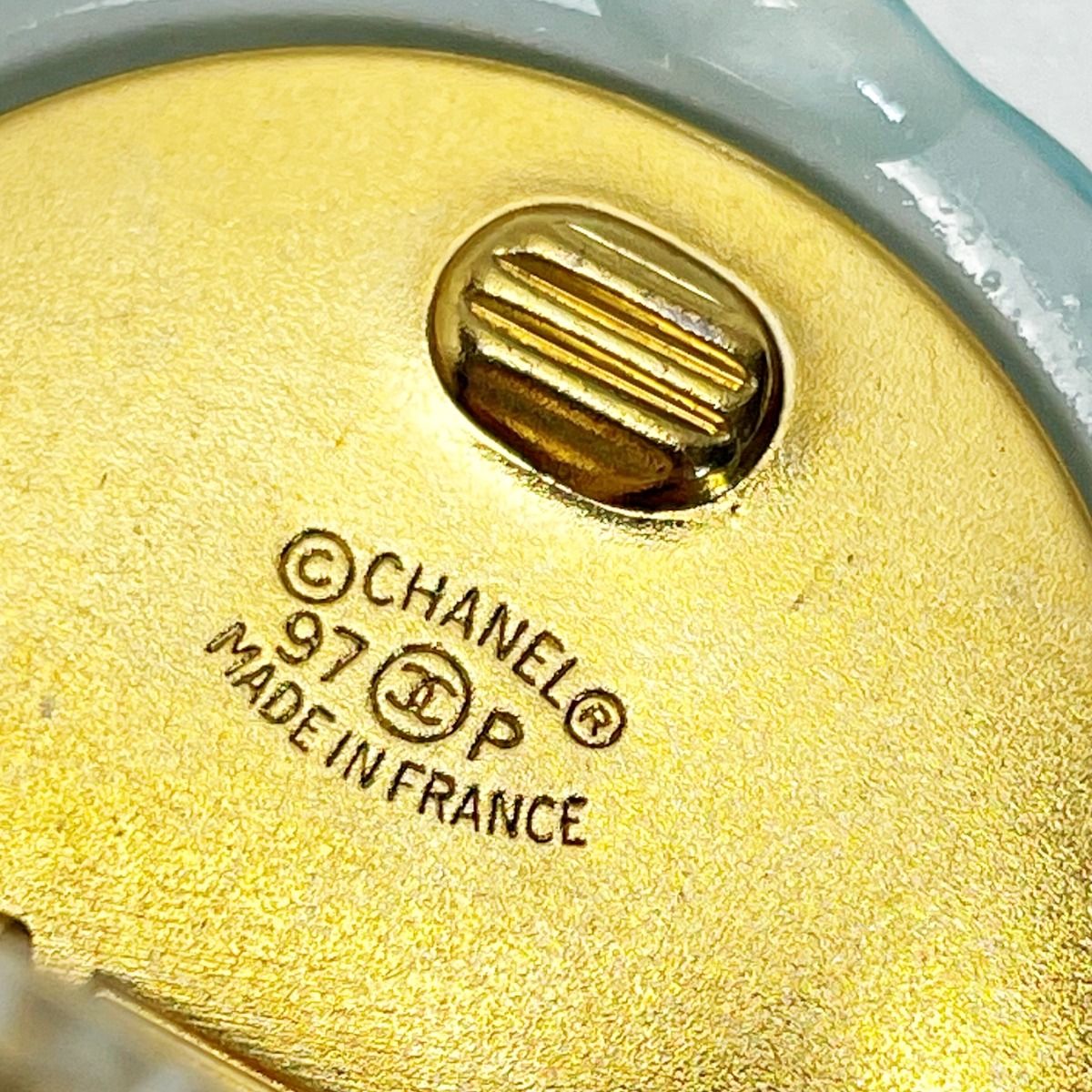 Chanel Coco Mark Light Blue Earring Pottery GP Vintage Ladies Accessories