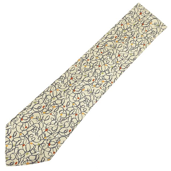 Hermes Necktie All Over Pattern 9cm (3.54in) Silk Beige Graffiti [box