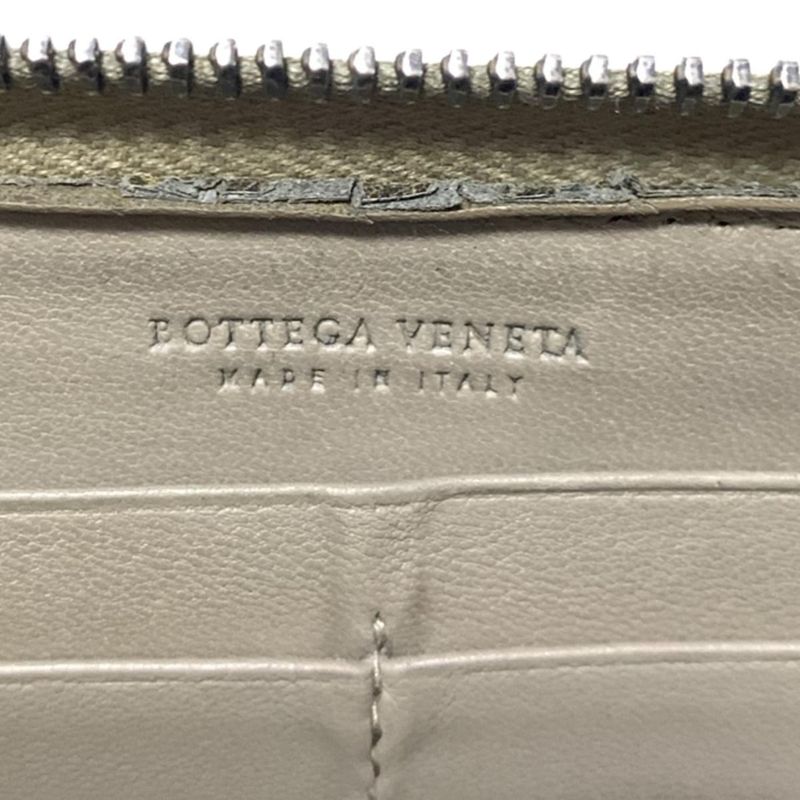 Bottega Veneta Long Wallet Intrecciato 114076 Grey Beige Round Zipper Leather