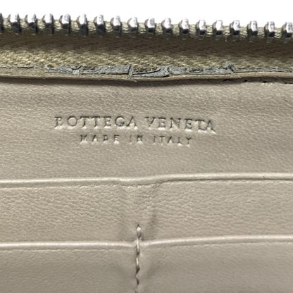 Bottega Veneta Long Wallet Intrecciato 114076 Grey Beige Round Zipper Leather