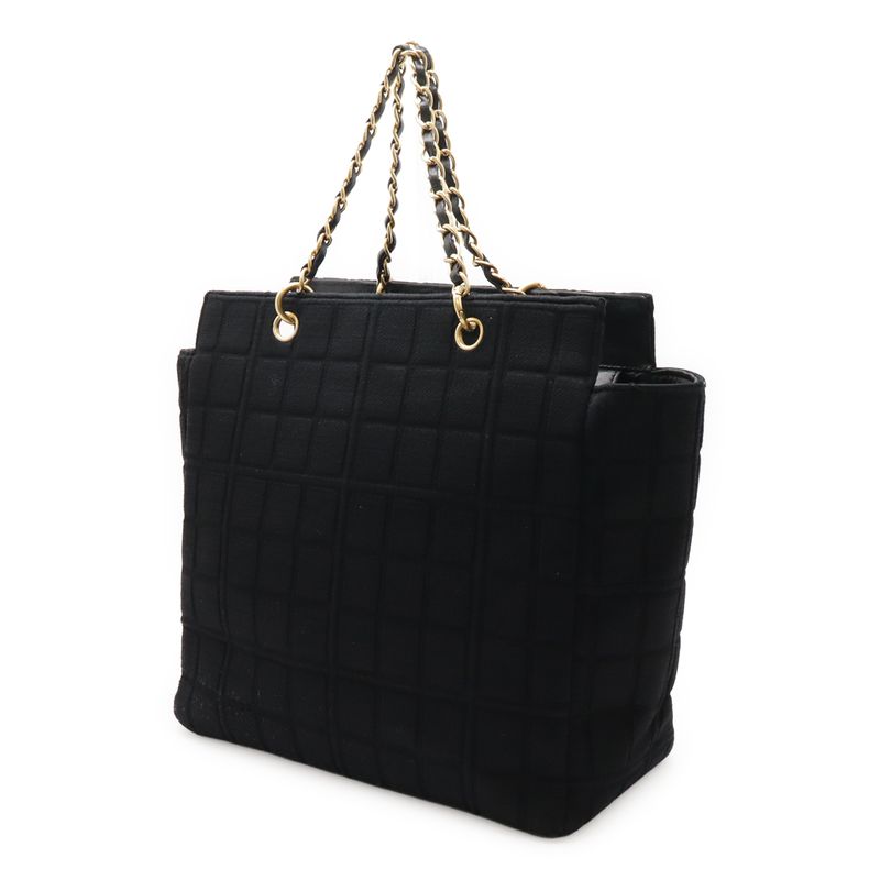 Chanel Choco Bar Coco Mark Chain Tote Bag Shoulder Bag Cotton Jersey Leather