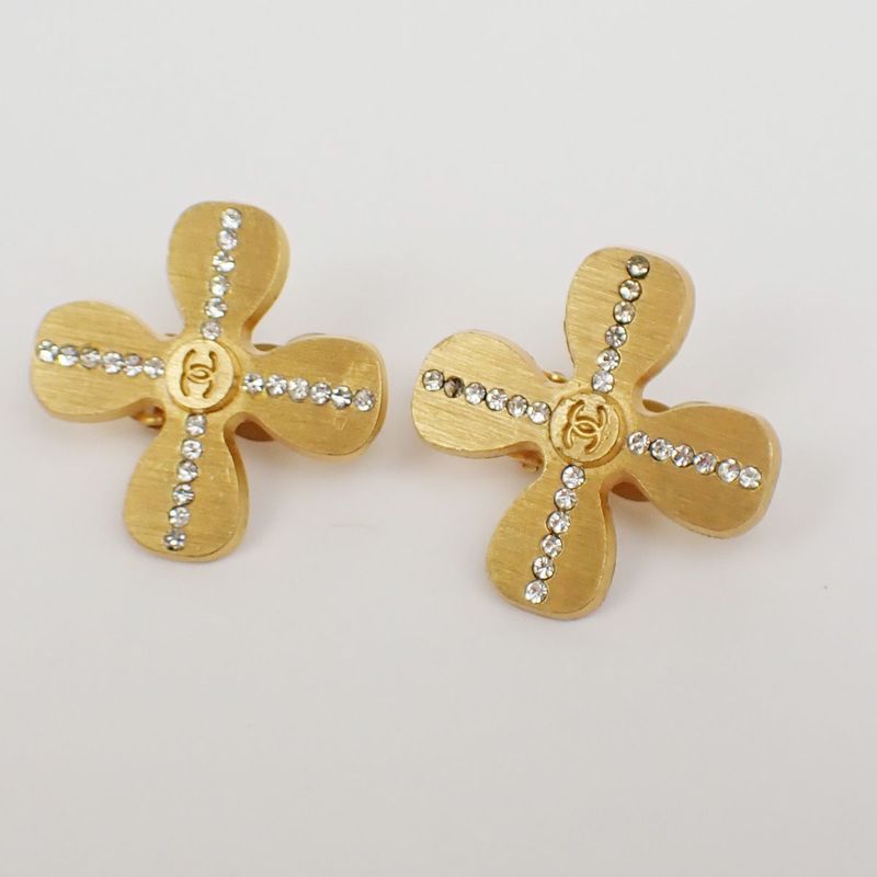 Chanel Earrings CC Gold Stones Flower 86fa446