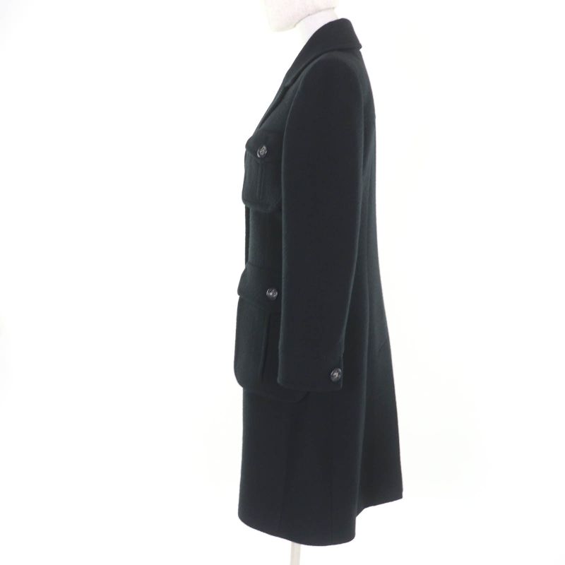 CHANEL P46375v32805 100% Wool Lion Button Long Length Coat Black 36 Made In