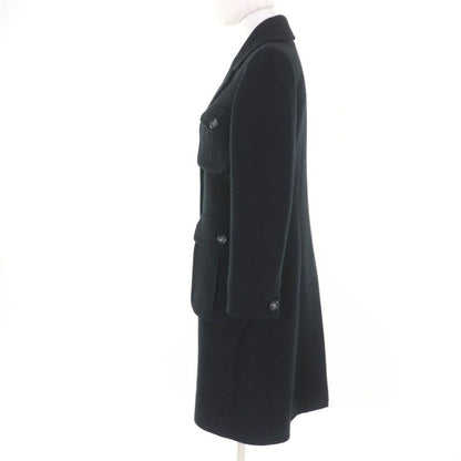 CHANEL P46375v32805 100% Wool Lion Button Long Length Coat Black 36 Made In