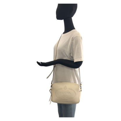 Prada Logo Shape Pressed White Gold Hardware Leather Shoulder Bag Pochette