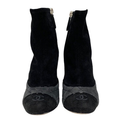 Chanel Boots Short Boots Shoes Suede Black Gray Black Here Mark Matelasse