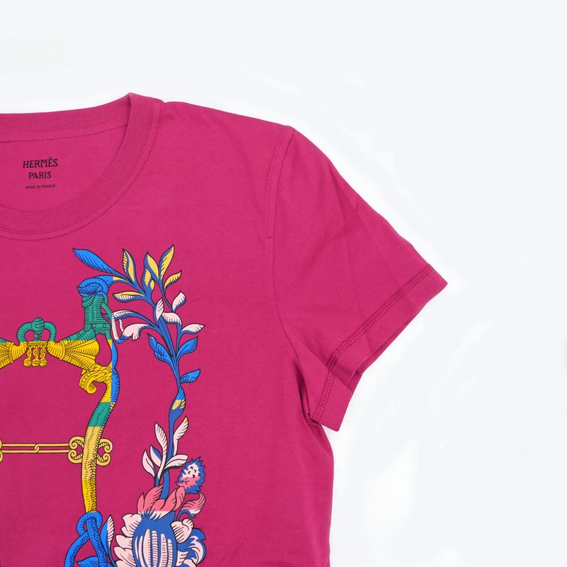 Hermes Short Sleeve T-shirt Della Cavalleria Rouge Magnolia Size 36