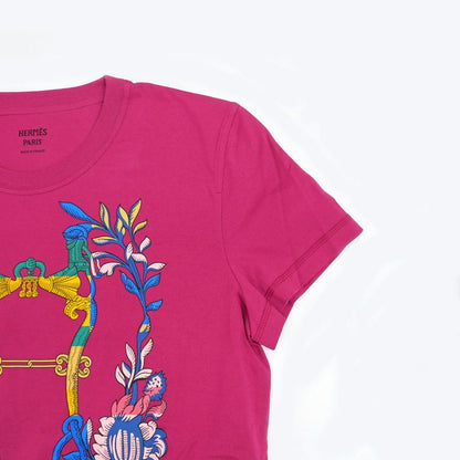 Hermes Short Sleeve T-shirt Della Cavalleria Rouge Magnolia Size 36