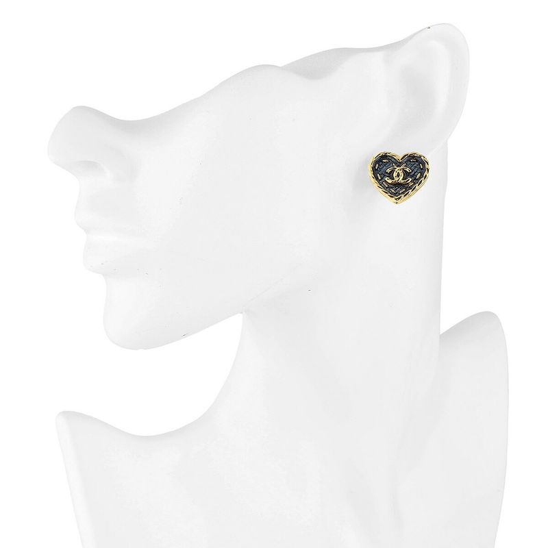 Chanel Earrings Heart Earrings Gold/navy