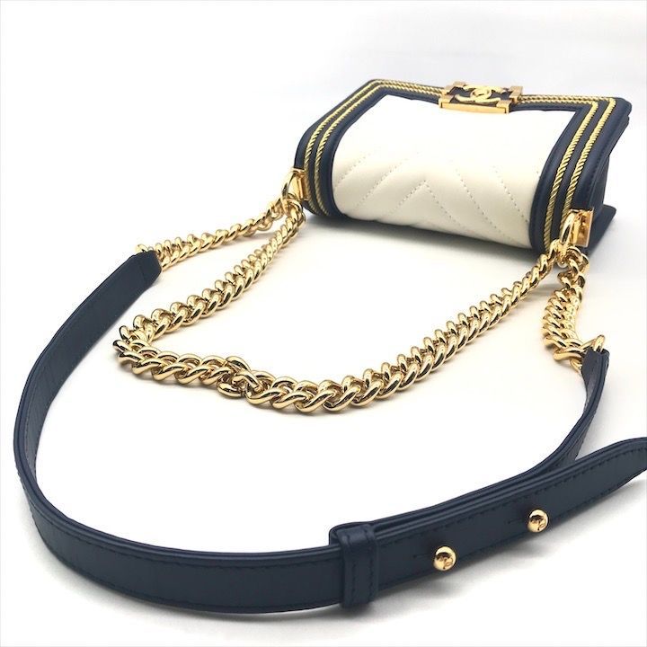 Chanel CC Logo Stitch Lambskin Bicolor Chain Shoulder Bag