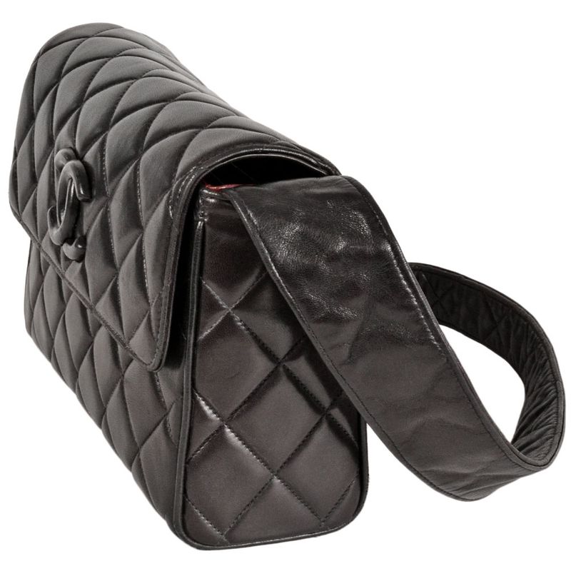 Chanel Matelasse Leather Shoulder Bag Lambskin Black 2nd Unit Coco Mark