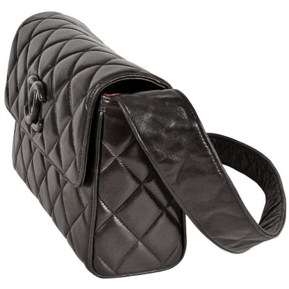 Chanel Matelasse Leather Shoulder Bag Lambskin Black 2nd Unit Coco Mark