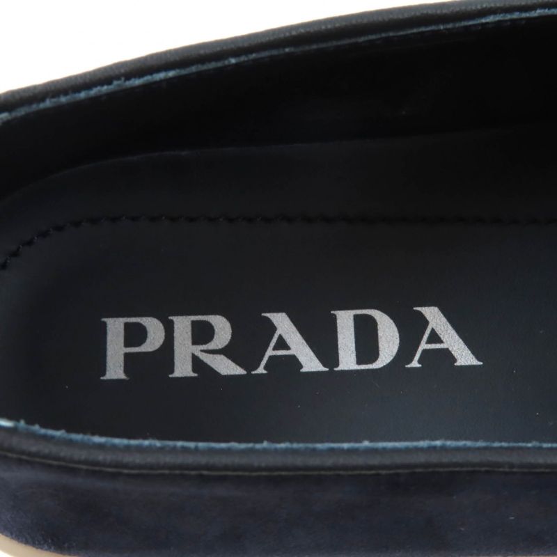 Prada 1d222n Triangle Logo Suede Leather Loafers Navy 35.5 With Box And Storage