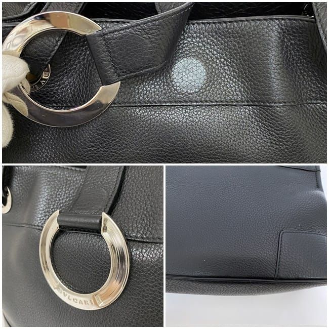 Bulgari Handbag Black Logomania Logo Leather Preowned