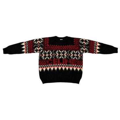 Celine Sweater Fair Isle Logo Knit Crewneck 2aa80628s Size S 22aw Black Red