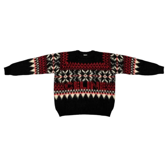 Celine Sweater Fair Isle Logo Knit Crewneck 2aa80628s Size S 22aw Black Red