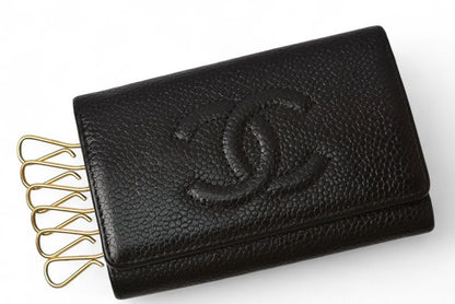 Chanel Key Case Chanel 6-slot CC Mark Caviar Skin Black Gold Hardware