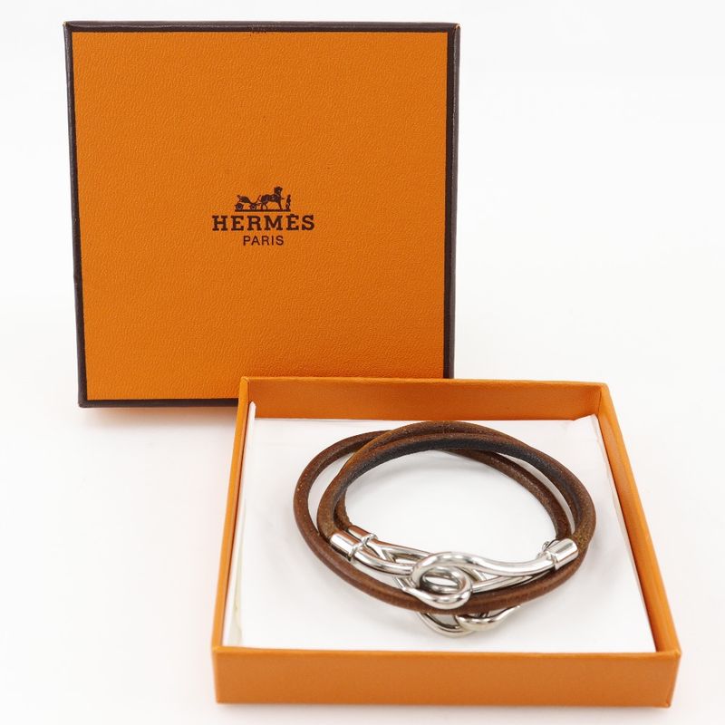 Hermes Jumbo Choker Set Leather Brown Ladies 9.9g Bracelet