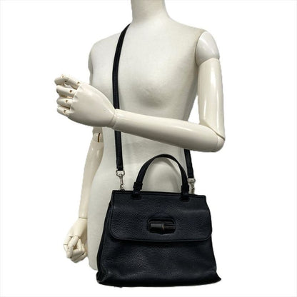 Gucci Daily Bamboo Handbag Leather 370831 Black Silver Hardware Women