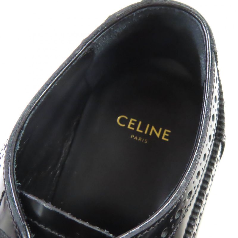 Celine Wingtip Medallion Derby Shoes Leather Shoes Black 35.5 Storage With Bag