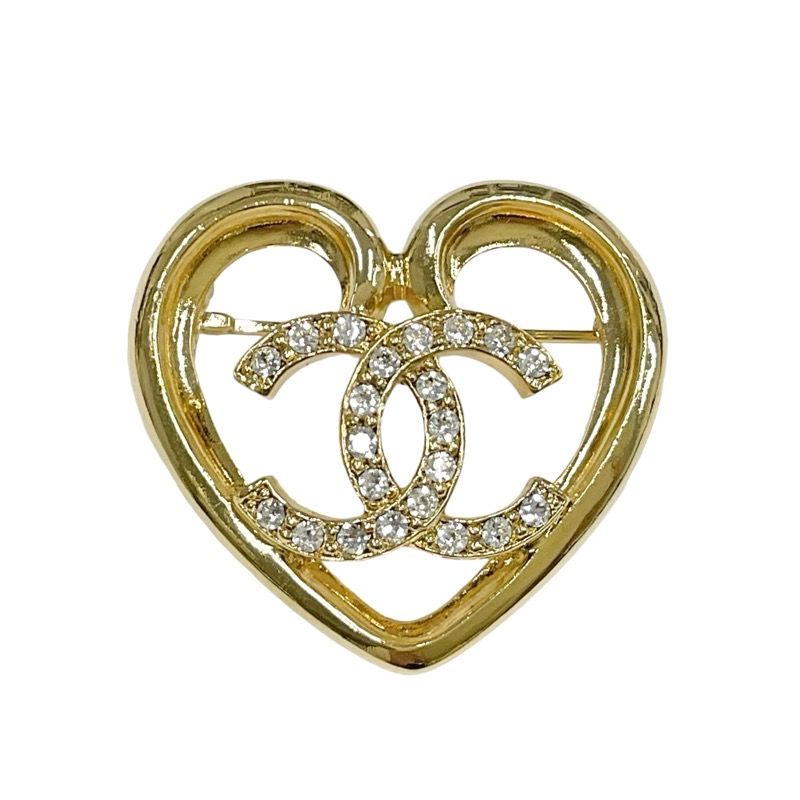 Chanel Brooch Corsage Gold Heart Here Mark Rhinestone