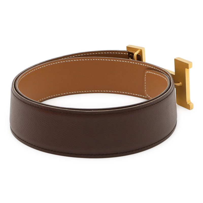 Hermes Constance H Belt Large Size Reversible Courchevel Box Calf Leather Brown
