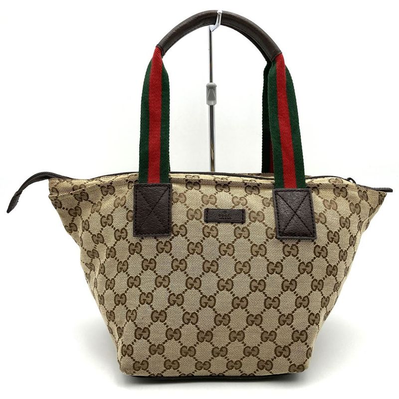 Gucci 131128 GG Canvas Sherry Line Handbag Leather Ladies Men Vintage Fashion