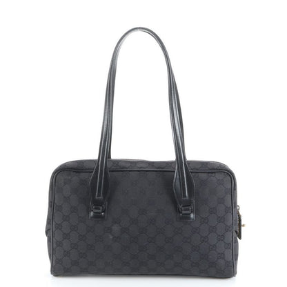 Gucci GG Canvas 90674 Leather Tote Bag Shoulder Hand Black Gold Hardware